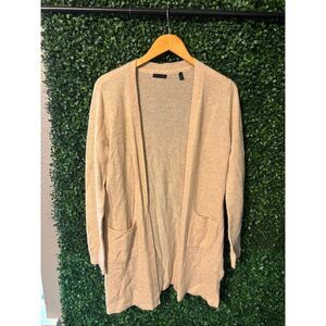 ATM Women's Taupe Tan 100% Cashmere Open Front Cardigan with Pockets (Small)